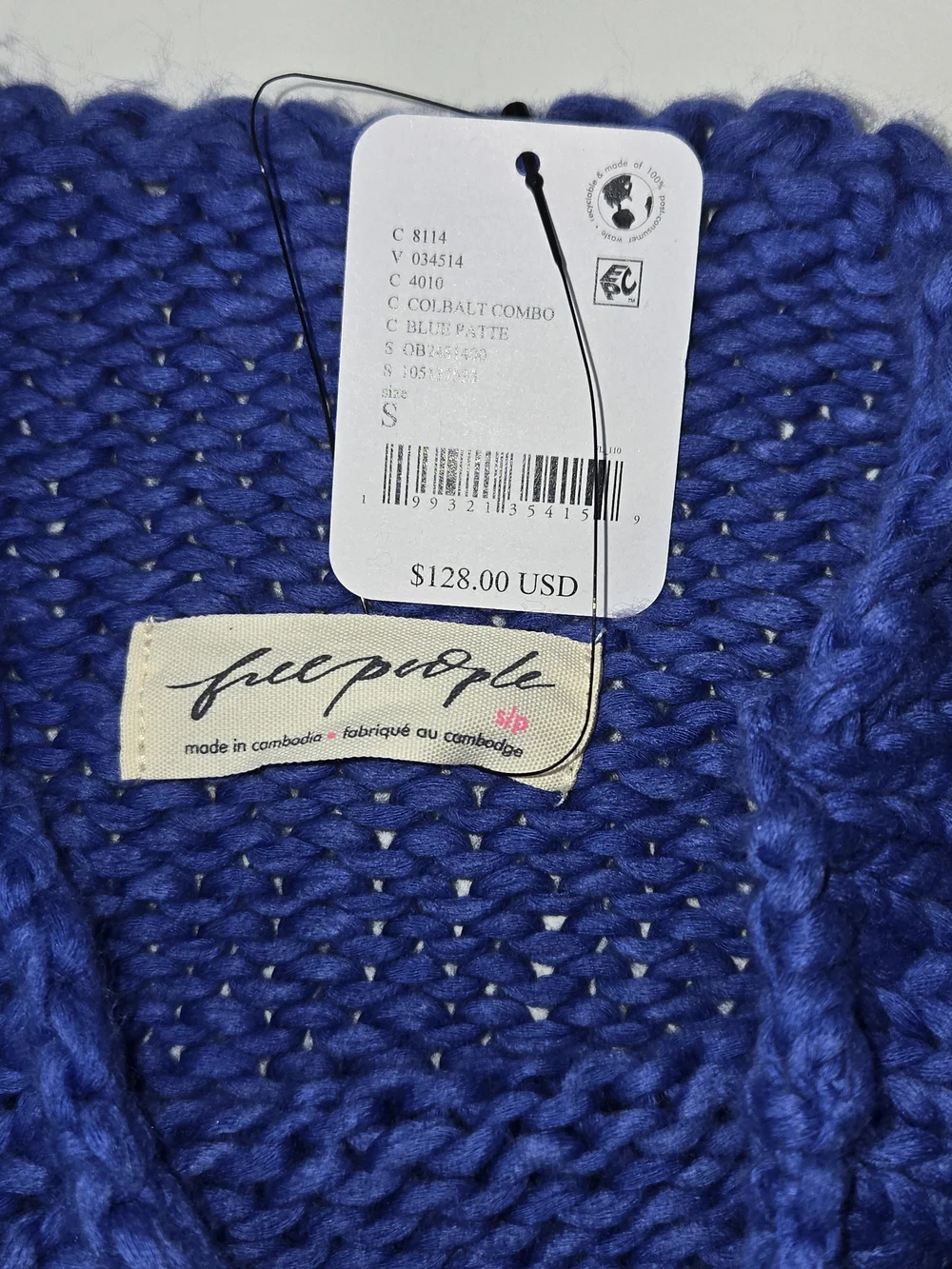 NWT Free People Opal Rollneck Knit Stripe Sweater Cobalt Blue Cream Rugby Top -S